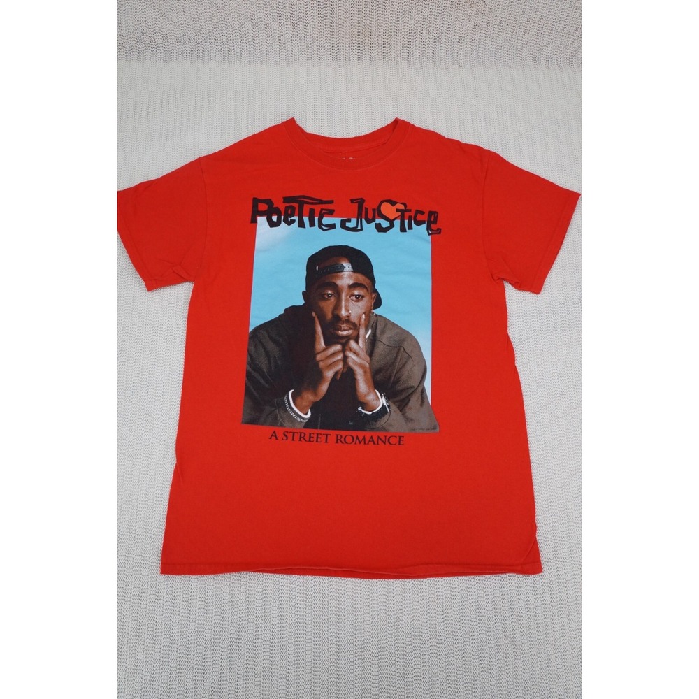 Tupac Shirt 2Pac Mens Medium Red Poetic Justice Short Sleeve Rap Hip Hop